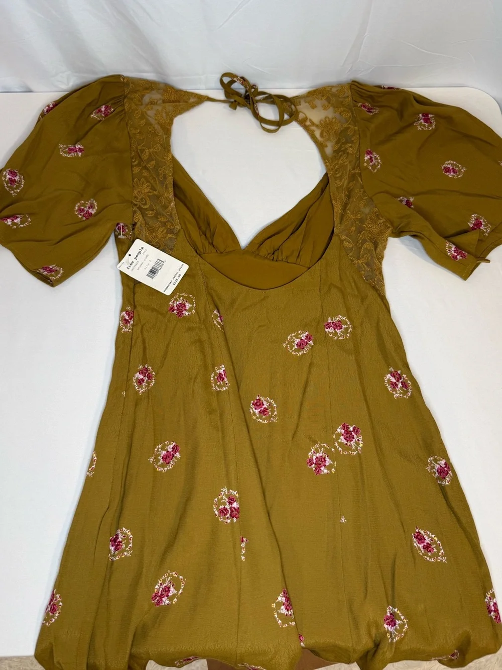 Free People NWT Floral Lace Open Back Mini Dress Size 2 - Picture 7 of 8